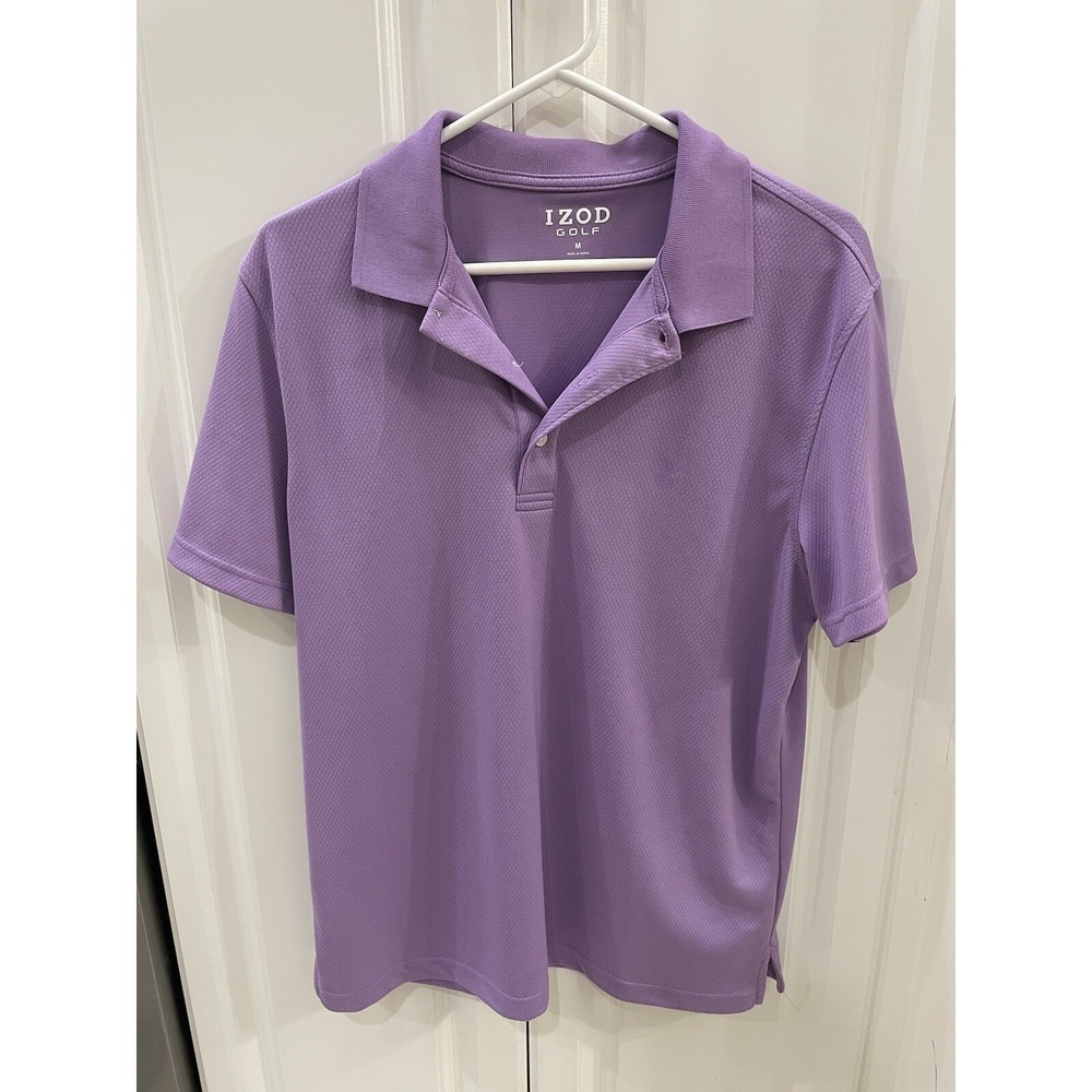IZOD Golf Mens Polo Shirt Medium Short Sleeve Light Purple Polyester